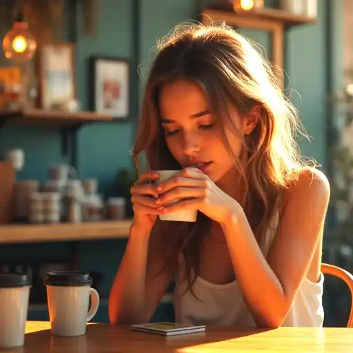 Aussie woman drinking coffee